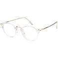 thumbnail image 2 of Classic Horn Rimmed Round Eyeglasses Thin Metal Arms Clear Lens 47mm (Clear / Clear), 2 of 4