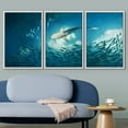 thumbnail image 3 of wall26 - 3 Piece Framed Canvas Wall Art - Shark and Small Fishes in Ocean - Nature Background - Modern Home Art Stretched and Framed Ready to Hang - 24"x36"x3 WHITE, 3 of 5