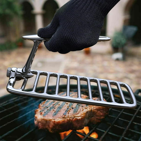 qAp quality art Practical Skeleton Grill Press with Sear Marks - Heavy Duty Stainless Steel Grill Weight for Even Cooking, Faster Grilling, Flat Burgers & Steaks - Dishwasher Safe