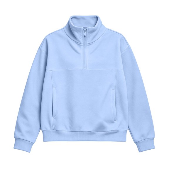 ATOGUTA Girl's Sweatshirts Blue Kids Long Sleeve Stand Collar Half Zip Sweatshirts Casual Fashion Spring Fall Clothes Size 5T-15