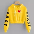 thumbnail image 2 of Fashion Crop Hoodies for Teen Girls, Women Letter Printed Heart Holiday Sweatshirt Long Sleeve Valentines Day Gift (X-Small, Yellow), 2 of 3