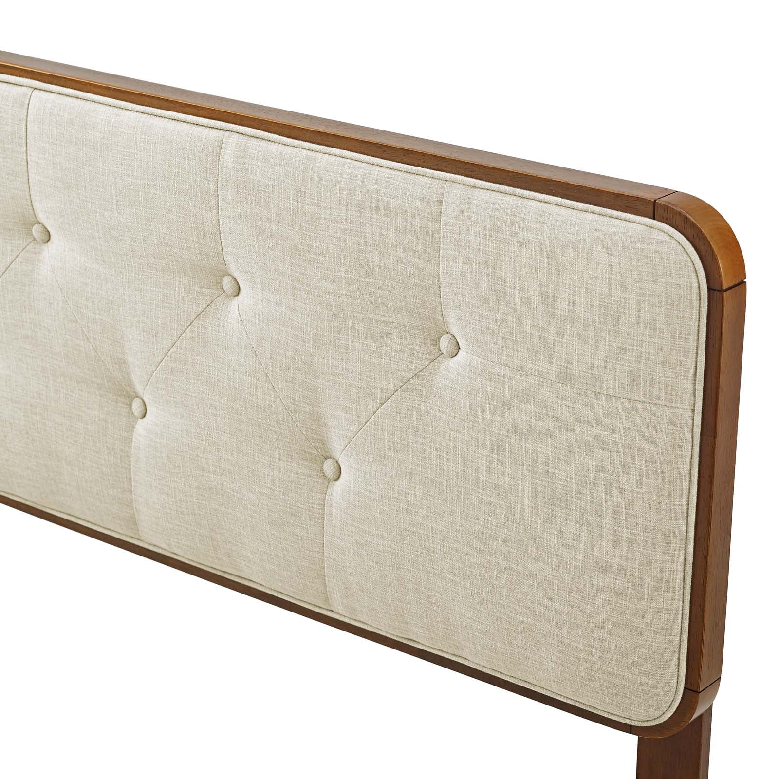 Tufted Headboard, Queen Size, Wood, Fabric, Brown Walnut Beige, Modern Contemporary Urban Design, Bedroom Master Guest Suite