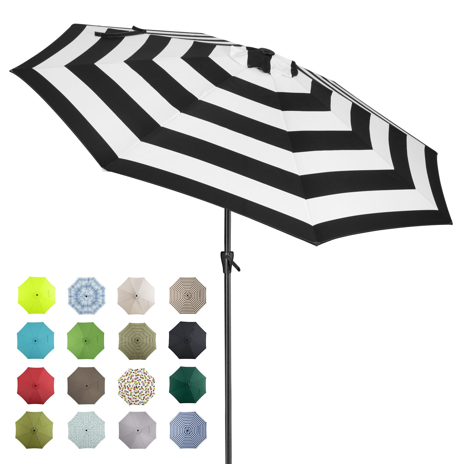 Tempera 10 ft Patio Market Outdoor Table Umbrella with Auto Tilt and Crank Lift, Sturdy Pole & Fade Resistant Canopy, Easy to Set and Shade - Black White Stripe