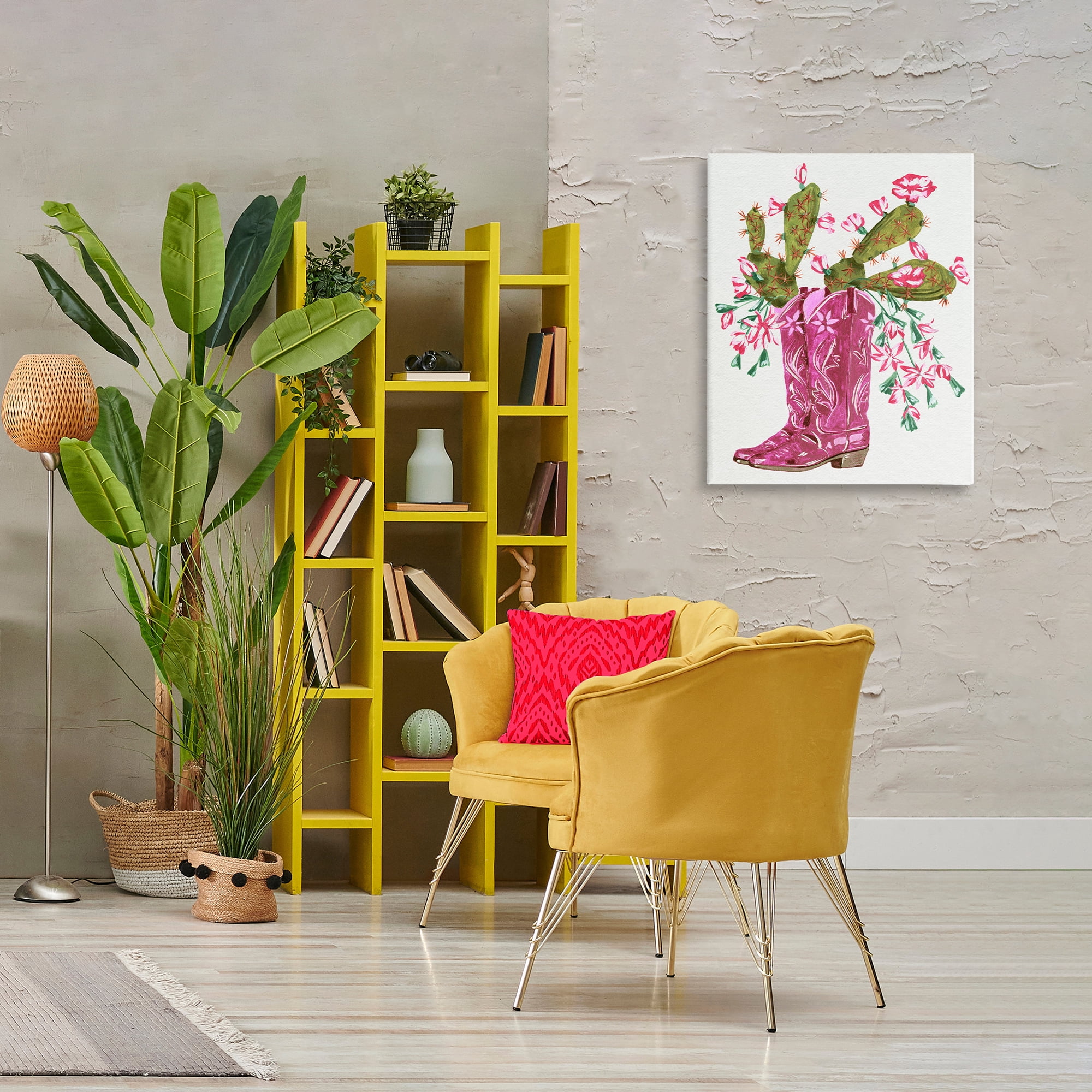 Stupell Industries Cowgirl Boots & Cactus Plants & Flowers Painting Wrapped Canvas Art Print Wall Art, 24 x 30