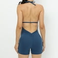 thumbnail image 4 of Womens Sexy Workout Rompers Halter V Neck Backless Unitard Bodysuit Shorts One Piece Gym Yoga Outfits Jumpsuits (Large, Navy), 4 of 6