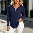 thumbnail image 5 of hoksml Women's V Neck Henley Long Sleeve T Shirt, 3 Button Front Curved Hem Casual Blouse, Loose Fit Basic Top Solid Colors, 5 of 6