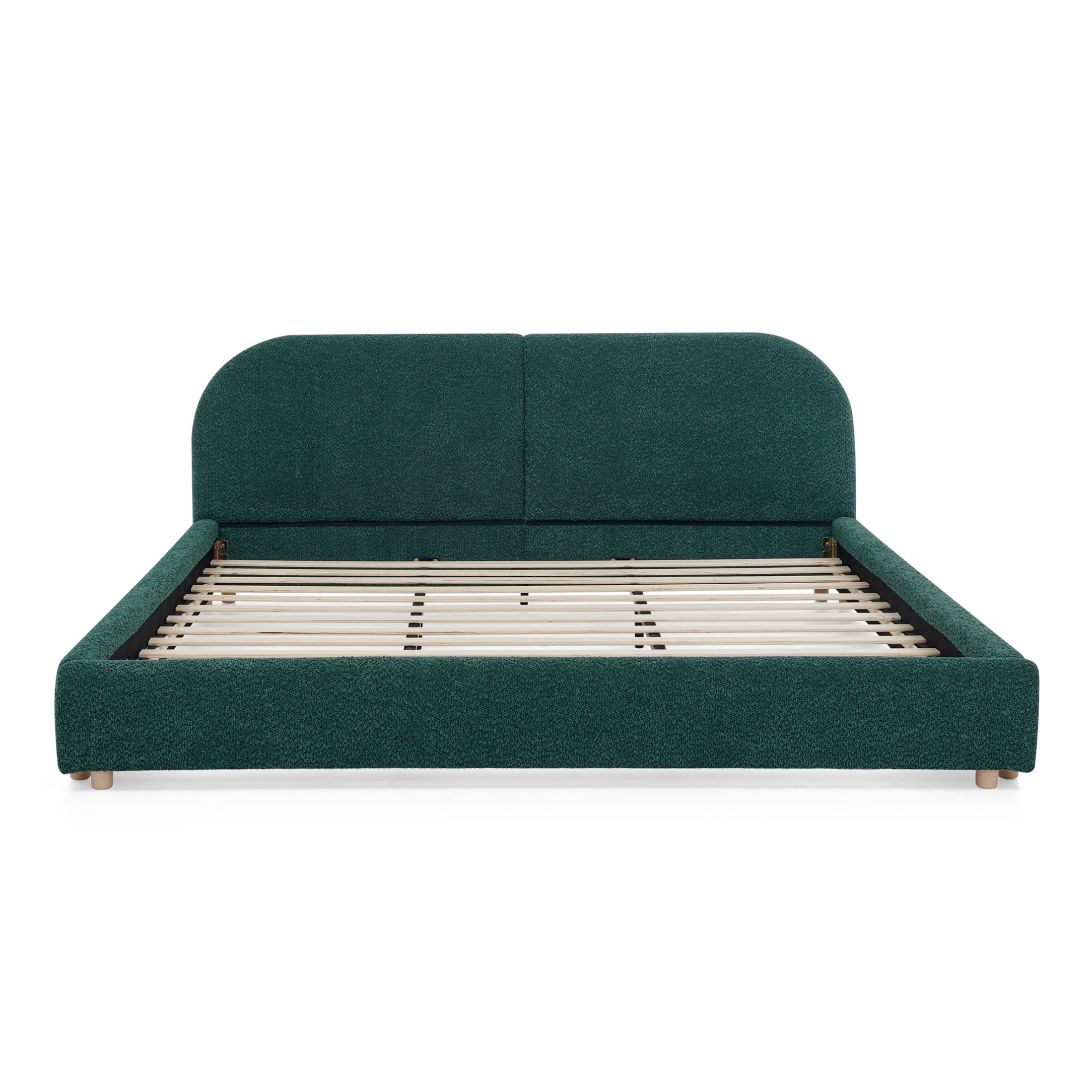 Noble House Roland King Size Yarn Upholstered Bed Frame, Tall Curved Headboard Platform Bed, Sturdy Support, Green