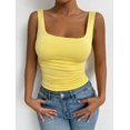 thumbnail image 5 of Women'S Summer Sleeveless Square Neck Tank Top Ruched Slim Fit Basic Vest Tops Yellow XS, 5 of 9