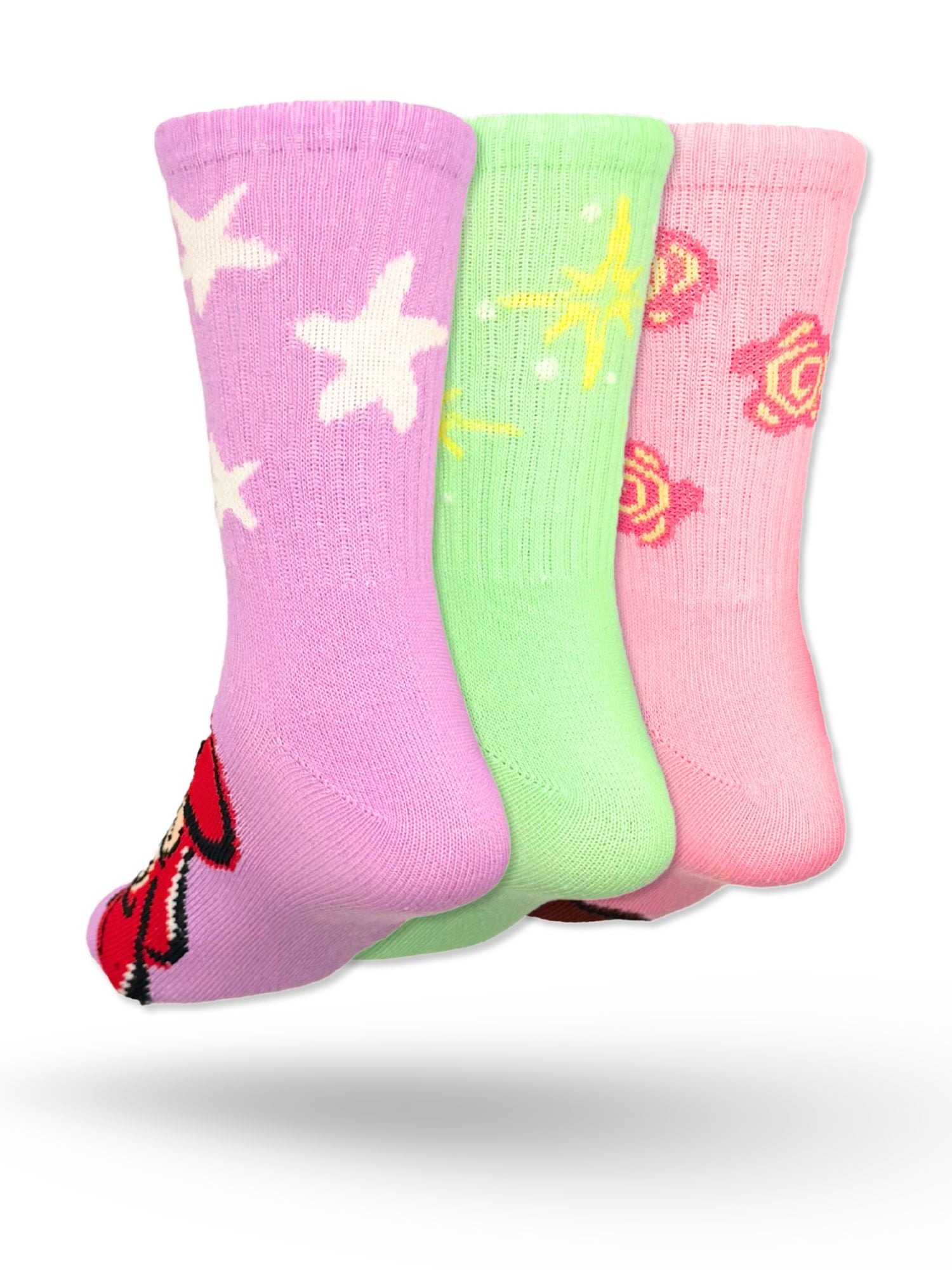 Disney Princess Girls Mid-Crew Socks, 3-Pack, Sizes S/M-M/L