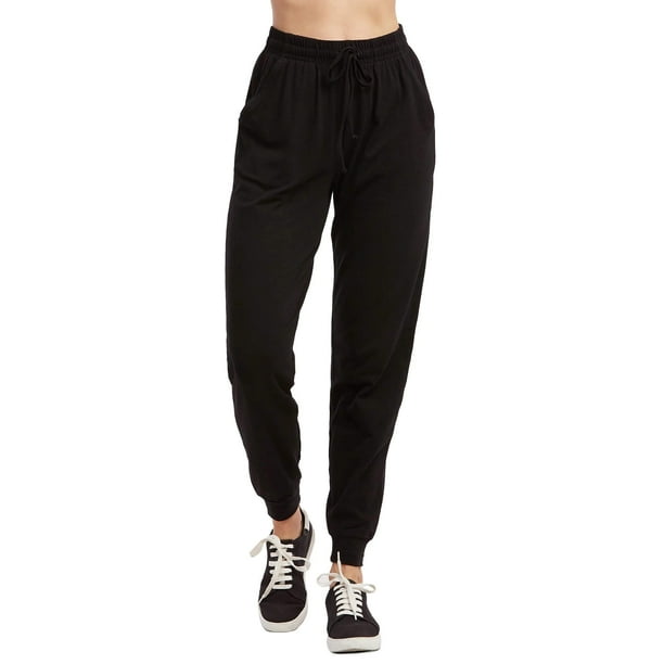 Women's Cotton Stretch Active Jersey Jogger Pants with Pockets, Black L