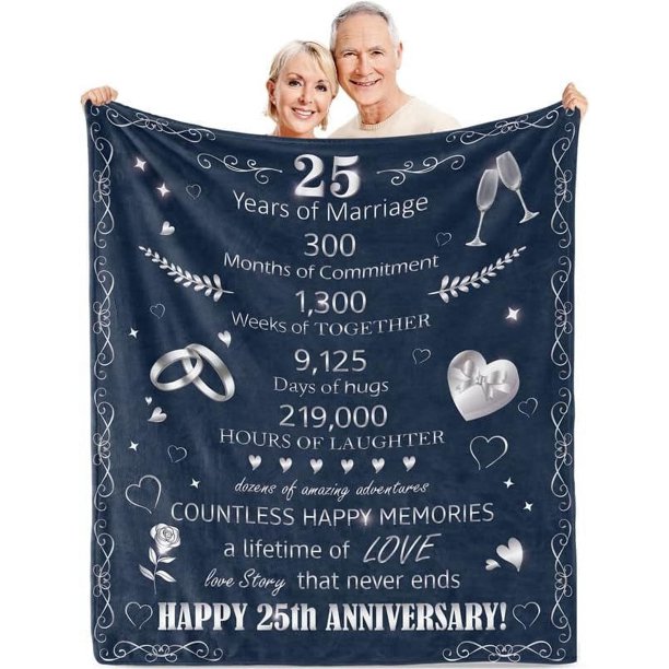 LHSHID 25th Anniversary Blanket Gifts Gift for 25th Wedding Anniversary 25 Years of Marriage Gift for Ruby Wedding Anniversary for Couple Yess Wife Husband Dad Mom Back Throw Blanket 50x60in