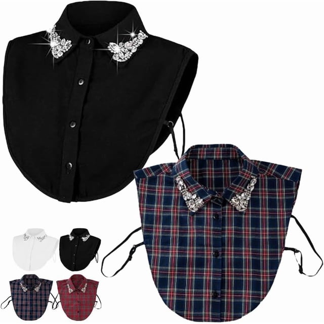 Collier Détachable en Strass à Carreaux de Noël Rouge, Faux Col pour Femmes, Demi-Chemise