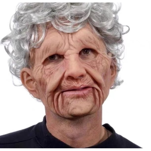 Máscara de látex para disfraz de abuela Headgear con pelo