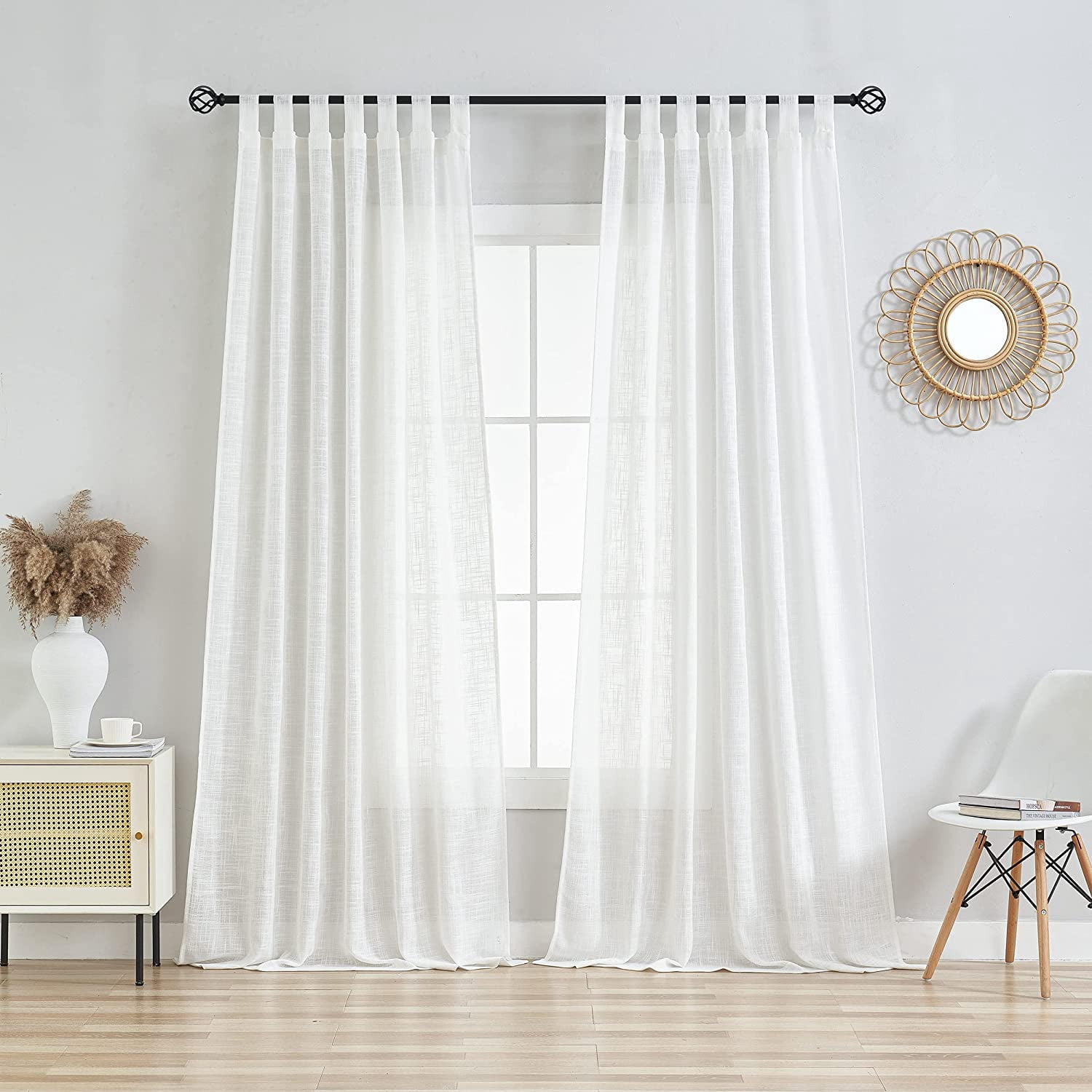 Bailu Linen Translucent Curtain Top Light Filtering Elegant Short Curtains and Curtains for Bedroom 52 x 96 inches long, 2 panels, off-white