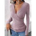 thumbnail image 5 of Womens Long Sleeve Shirts V Neck Ribbed Knit Slim Fit Button Light-Weight Sweater Fall Casual Work Tops Lotus Color XL, 5 of 10