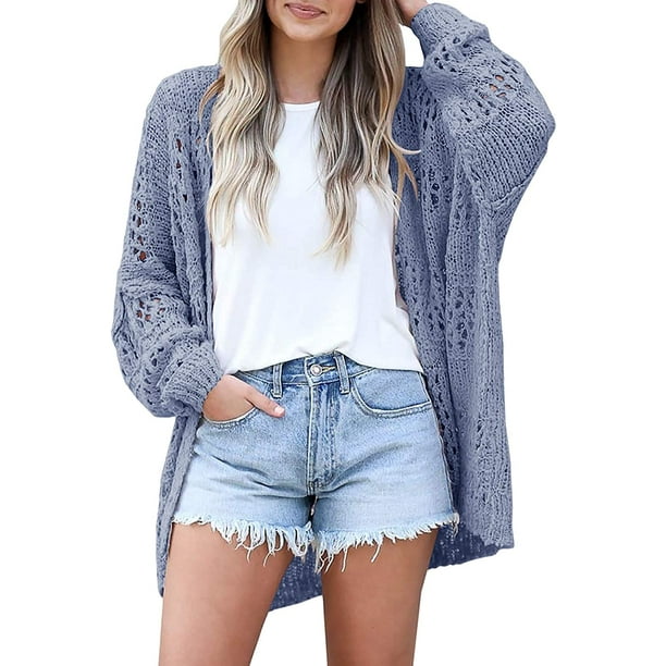 Lightweight Summer cardigan for Women Spring Netted crochet cardigans Sweaters Blue