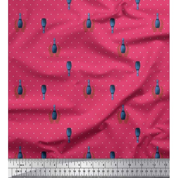 Soimoi Rayon Fabric Leaves,Dot & Bottle Vintage Print Fabric by Yard 42 Inch Wide