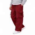thumbnail image 5 of Men's Cargo Casual Pants Drawstring Elastic Waist Straight Leg Trousers Lightweight Trendy Loose Fit Pants with Pockets Deep Red L, 5 of 5