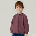 thumbnail image 2 of AINIYS Little Sweaters Kids Boys Girls Cardigan Sweatshirt Button Up Knit Solid Long Sleeve Crewneck Jacket Fall Tops Purple 5 Years, 2 of 9