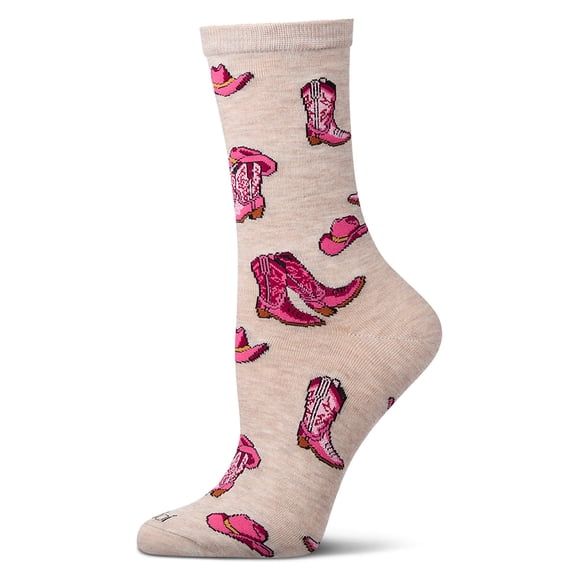 MeMoi Women's "Cowboy Boots" Rayon-Blend Novelty Crew Sock - Boys - Male, 9-11, Ivory Heather