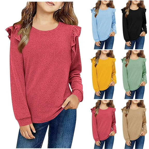 Bovxnpu Girls Long Sleeve T Shirts Kids Spring Fall Tops School Tee Girls Long Sleeve Shirt Crew Neck Floral Sleeves Colored Cotton Grils Casual Tops