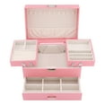 thumbnail image 3 of REGALWOVEN 3 Layer Jewelry Box for Women Girls Birthday Gifts, PU Leather Jewelry Organizer Case Storage Display Holder with Drawer Pink 9*6*5.5in, 3 of 7