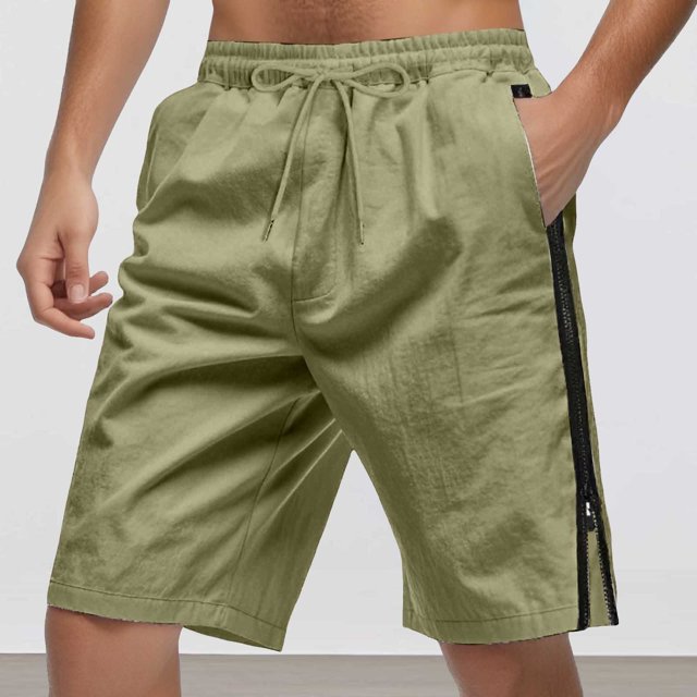 WILLBEST Pantalones Cortos para Hombre, de Verano, Holgados, con Cremallera Lateral para Playa, Informales, Lisos, de Cinco Puntos