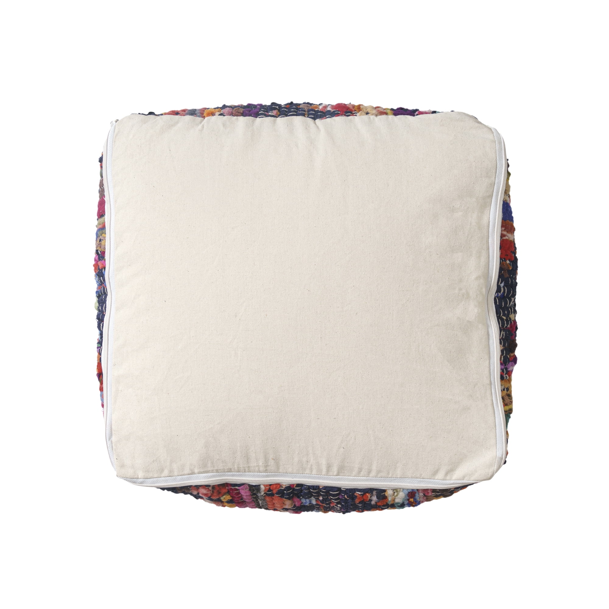 Ox Bay Dixon Chindi Striped Medium Square Indoor Pouf Ottoman, 18" H x 18" W
