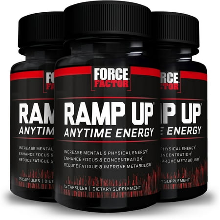 (3 pack) (3 pack) Force Factor Ramp Up Anytime Energy Sugar-Free Zero Calorie Energy Pill with B Vitamins, Green Tea Extract, Caffeine, 15 Ct.