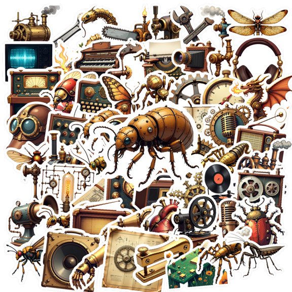 retro Steampunk Theme Stickers, Waterproof Steampunk Theme Sticker for Water Bottle Laptop Phone Cases Planner Skateboard Luggage Helmet Party Favor Decor, Ideal for Adults Teens Teacher Rewards