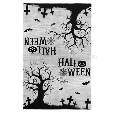 Hallo Halloween Kitchen Towels Dish Towel Pack of 1 Spooky Gnarled Tree Flying Bat Graveyard Hill Gray Soft Dish Cloth Set Absorbent Dishcloth for Drying Dishes, Hand Towels 18 x 28 Inches