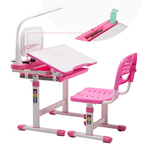 Black Height Adjustable Children Desk and Chair Set Childs School Student Sturdy Table with Drawer Storage Kids Desks Bookstand