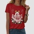 thumbnail image 2 of enyan Pumpkin Graphic Cute Ghost Tops Tee for Women Short Sleeve Casual T-Shirt Ladies October Top Comfortable Printed Shirt Fall Halloween Shirt Woman Red,S, 2 of 5