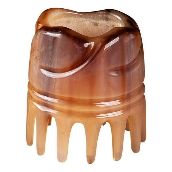 Natural horn massage comb cylindrical head massage comb horn scalp meridian shampoo comb wide teeth