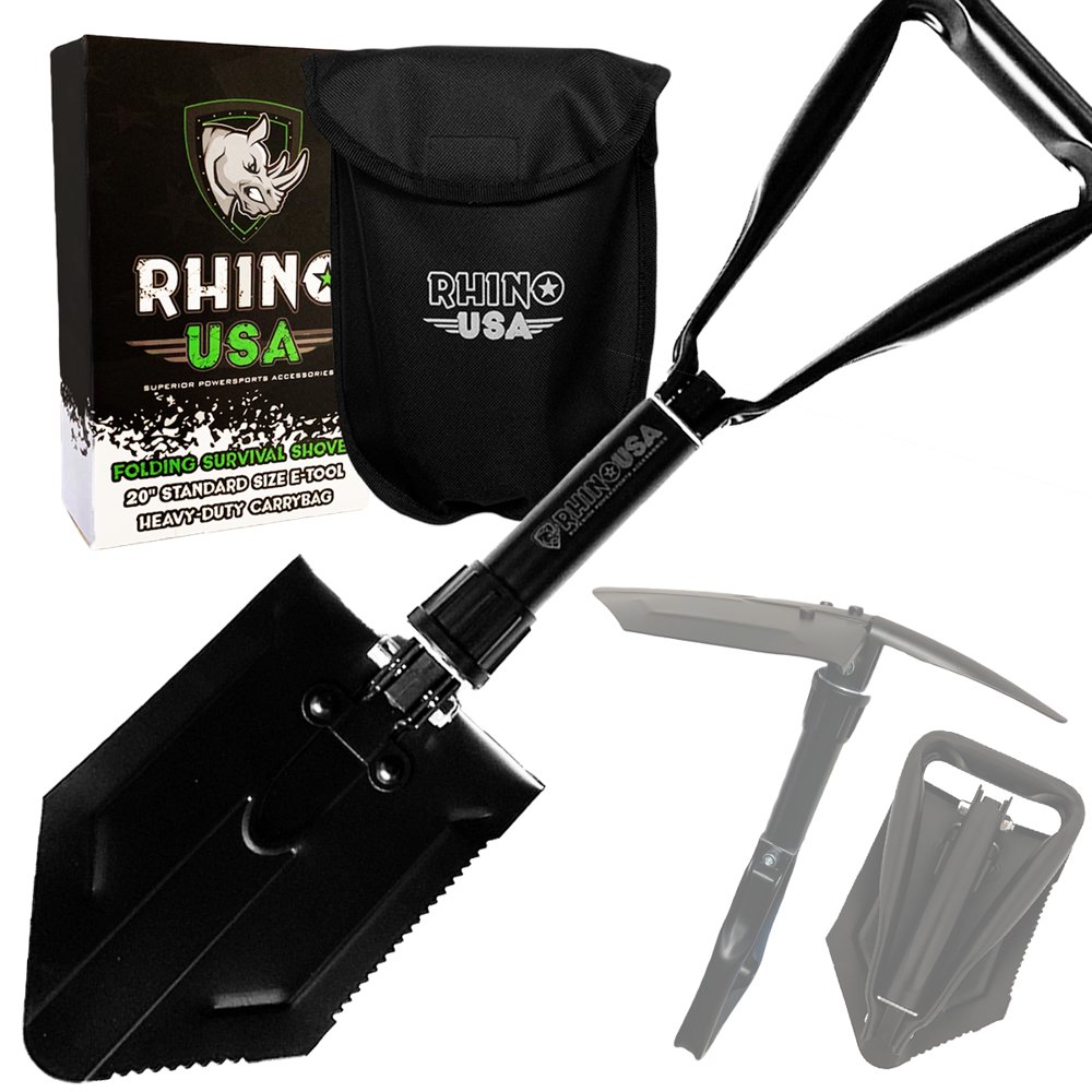 Rhino USA Folding Survival Shovel w/Pick Heavy Duty Carbon Steel
