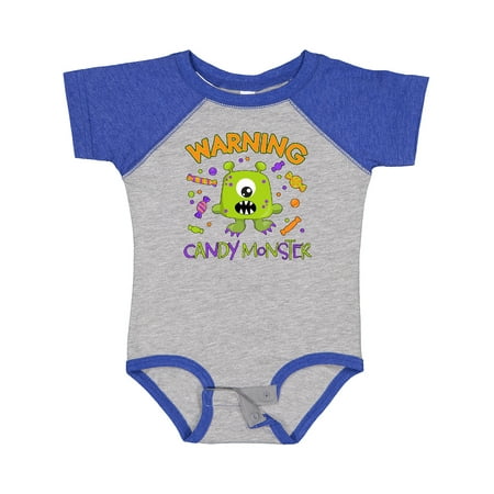 

Inktastic Warning Candy Monster with Candy and Cute Green Monster Gift Baby Boy or Baby Girl Bodysuit