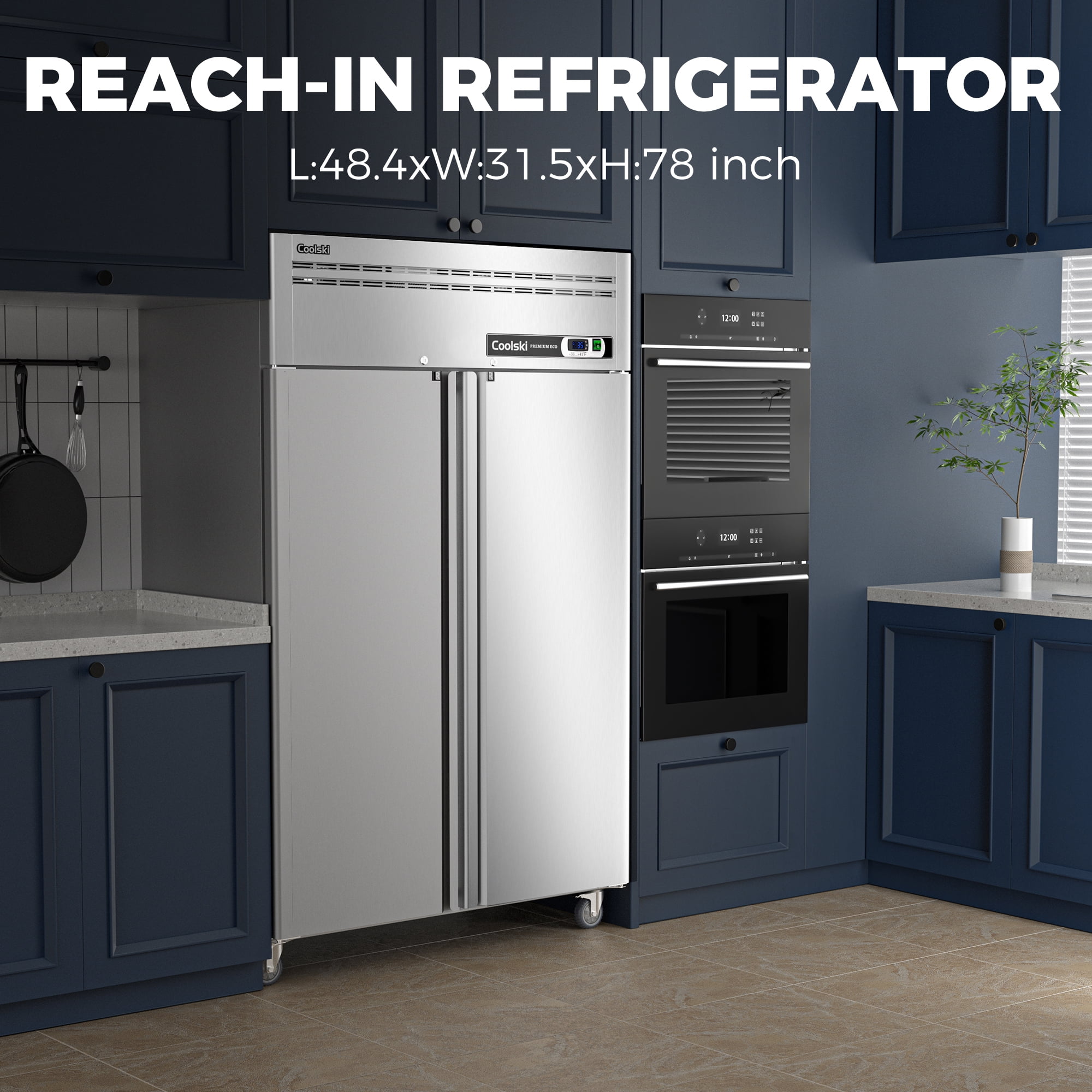 Coolski 36 Cu. Ft. 2-Door Commercial Reach-In Refrigerator with Magnetic Door Gaskets