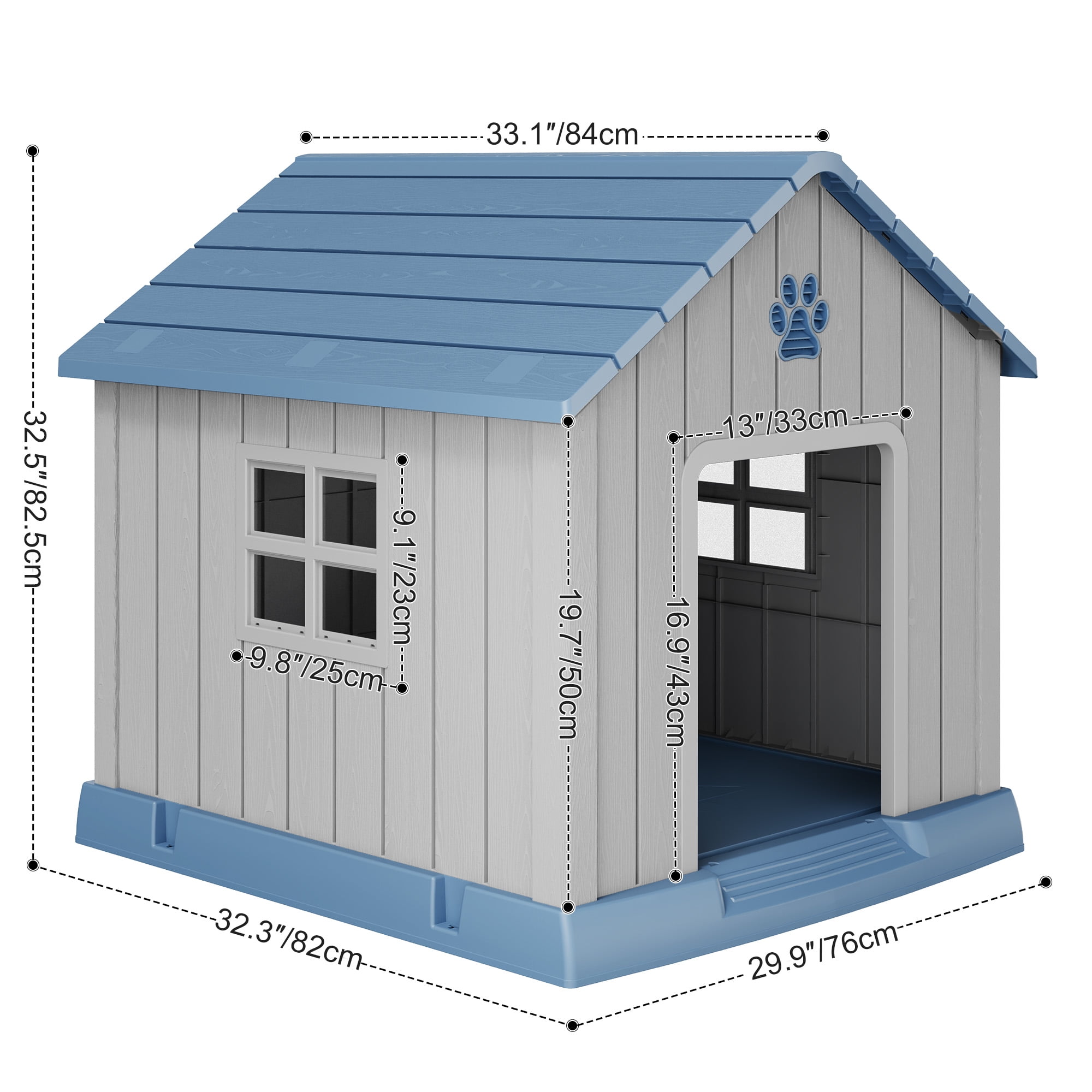 LHBcraft Dog House,Weatherproof Resin Shelter with Air Vents and Elevated Floor for Small-Medium Dogs,Dog kennel for Indoor&Outdoor,Blue,32.3" L x 29.9" W x 32.5" H