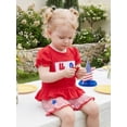 thumbnail image 5 of Loicainy Baby Toddler Girl 4th of July Outfits 6 12 18 24 Months 2T 3T 4T Short Sleeve Letter Embroidery Ruffle Tops and Shorts Set Summer Clothes, 5 of 9