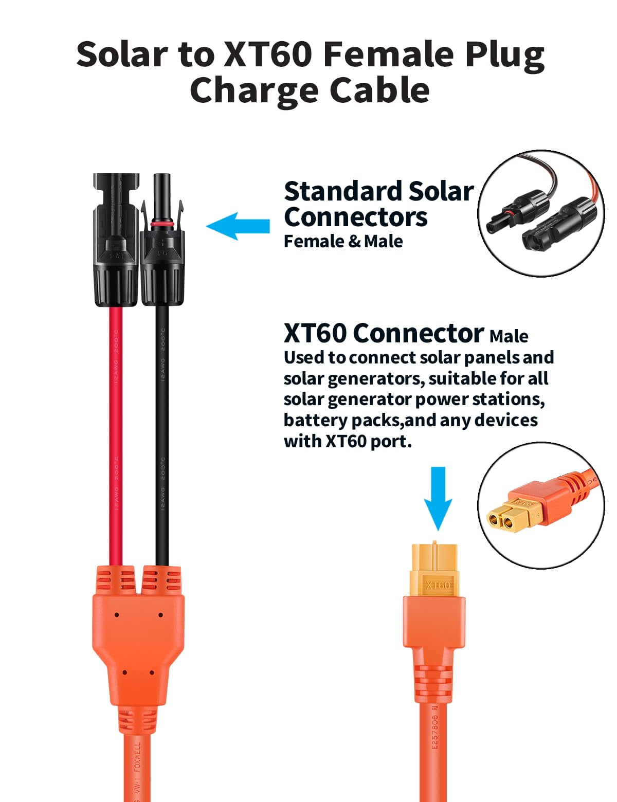 CoolStuff10FT Solar to XT60 Connector Charge Extension Cable 12AWG 3M,M-C-4 to XT60 Adapter Solar Cable for ECOFLOW RIVER & DELTA Series Portable Power Station,Solar Generator,RV Foldable Solar Panel