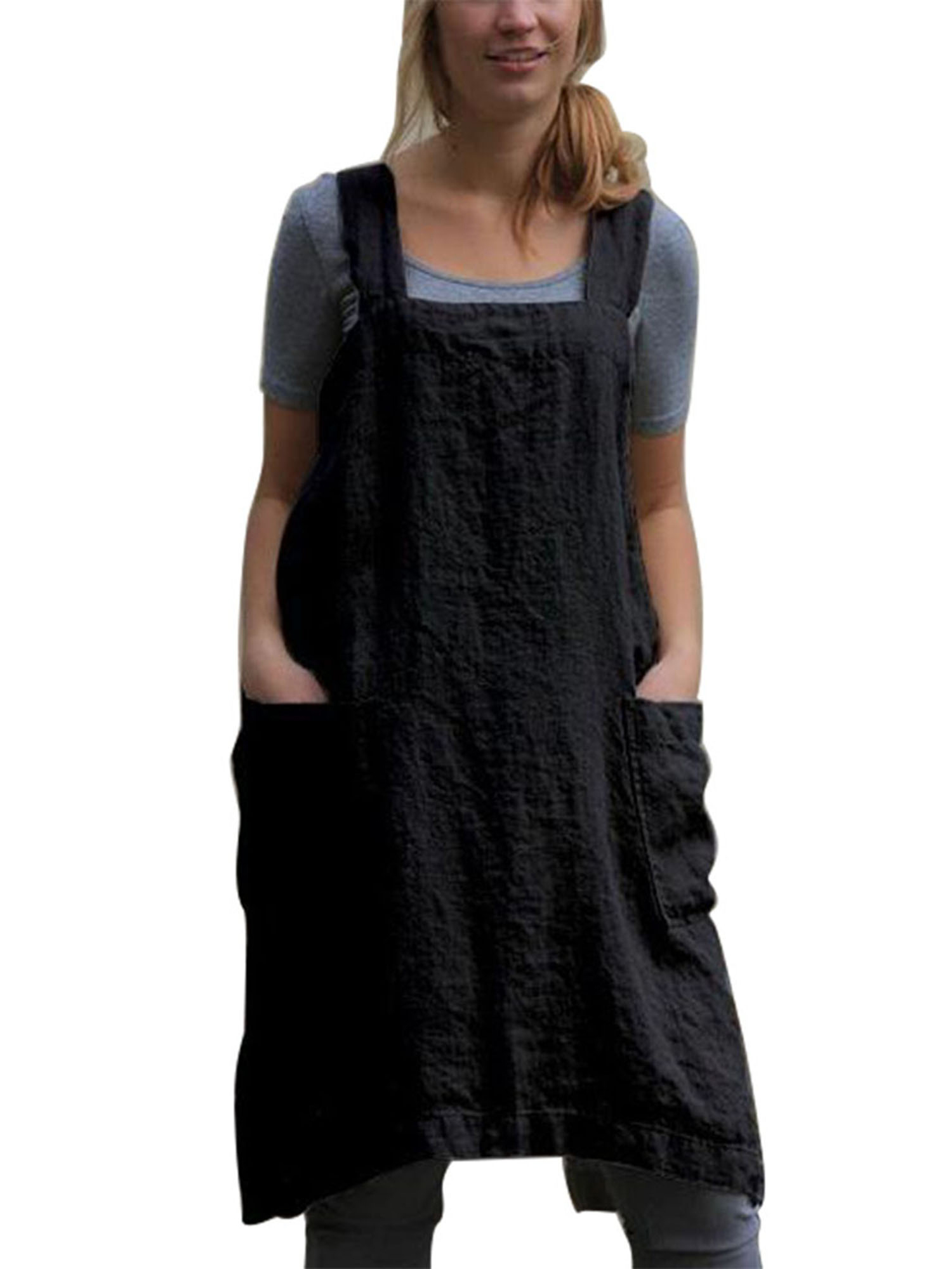 Listenwind Women’s Pinafore Square Apron Baking Cooking Gardening Works Cross Back Cotton/Linen Blend Dress with 2 Pockets Large Plus - image 3 of 5