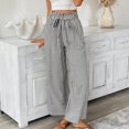 thumbnail image 2 of Casual Pants for Women Striped Elastic Drawstring Waist Straight Wide Leg Pants with Pockets, 2 of 5