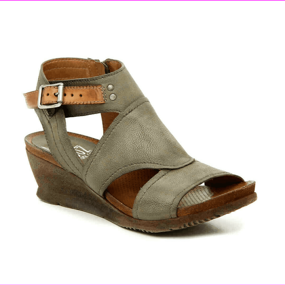 Miz Mooz - Miz Mooz Leather Side Zip Wedge Sandals - Scout Pebble EU 36 - Walmart.com - Walmart.com