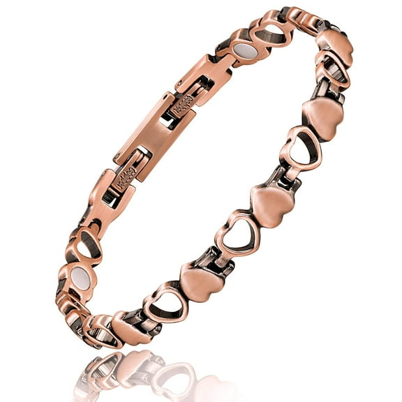 Wollet Pure Copper Bracelets for Women, 7-8.2 inches, Adjustable Size, Heart Shape Bracelets with 3500 Gauss Magnets, Jewelry Gift for Mom