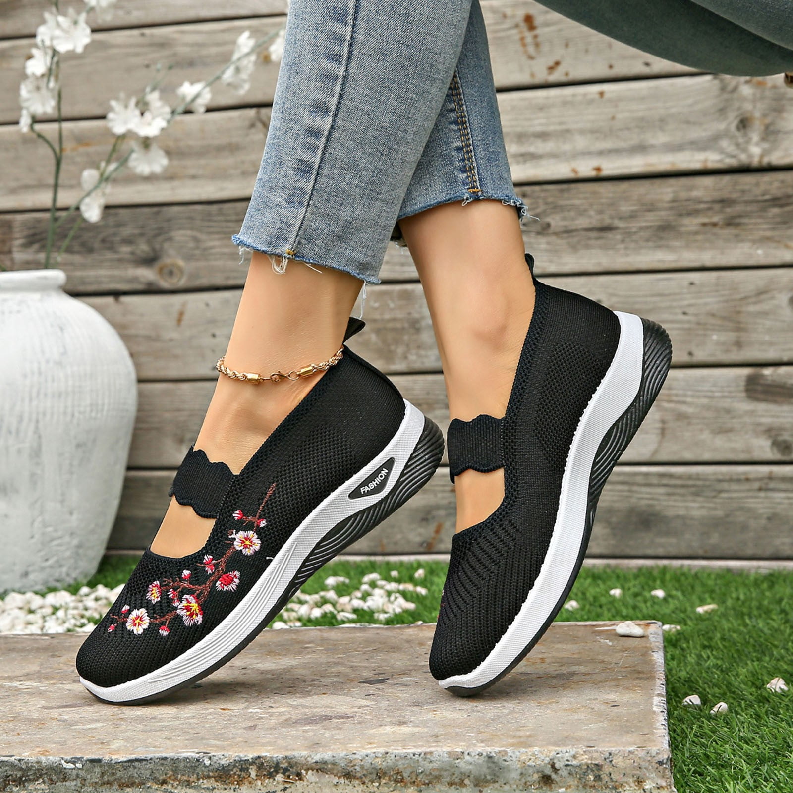 Dakaela Women's Orthopedic Walking Shoes Arch Support Mesh Slip on Sneakers Breathable Mary Jane Diabetic Flats Loafers