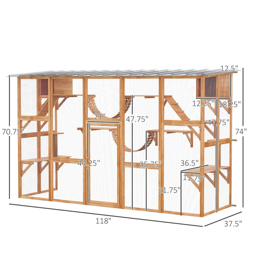 GVN Cat Catio Enclosure,Catio Playground Cat Window Box Outside Enclosure for Multiple Cats w/ Shelves & Bridges, Orange
