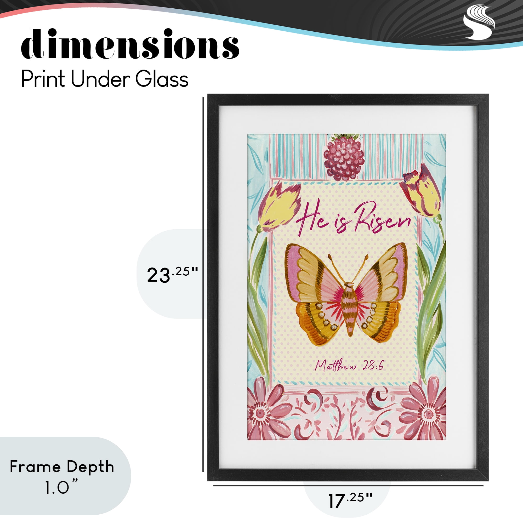 Stupell Industries He Is Risen with Butterfly Black Framed Print Under Glass, design by Ani Del Sol