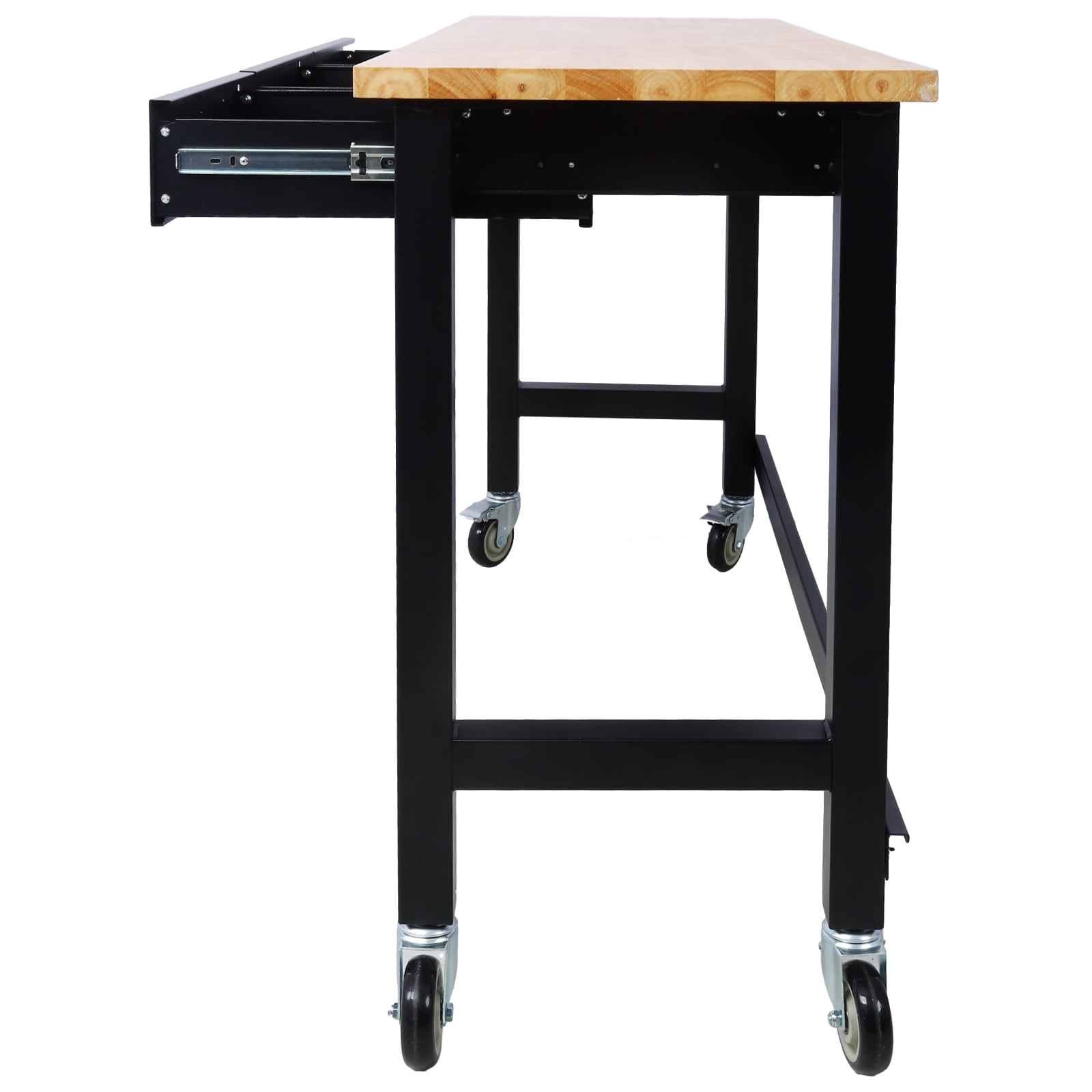 60in Work Bench with Drawer Storage, Heavy Duty Bamboo Wood Work Table with Wheels for Garage Home Office
