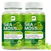 (2 PACK) BEWORTHS Organic Sea Moss Gummies 1200mg - Seamoss Supplement for Thyroid, Energy, Immune Support - 120 Vegan Gummies