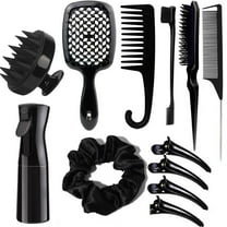 12pcs/Set Hair Styling Comb Set, Detangling Hair Brush For All Hair Types, Detangler Brush Teasing Hair Brush Rat Tail Comb Edge Brush, Silicone Scalp Massager Shampoo Brush For Shower-Black